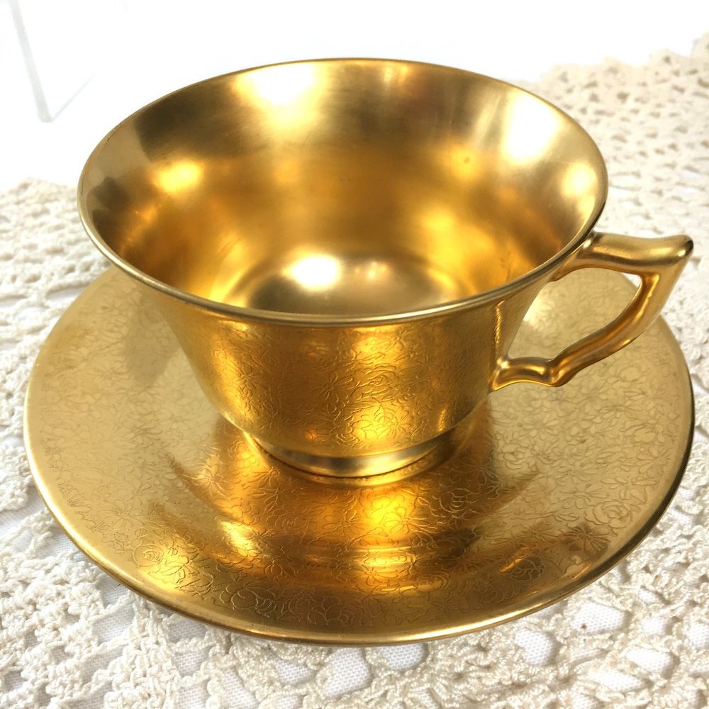Osborne China Cup and Saucer Hand Painted 24 K Gold